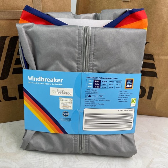 Aldi Windbreaker grey with Stripe Sleeves Size Small - Picture 2 of 7